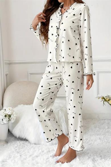 Bella Notte Beyaz Kalp Detaylı Pijama Takımı 77135