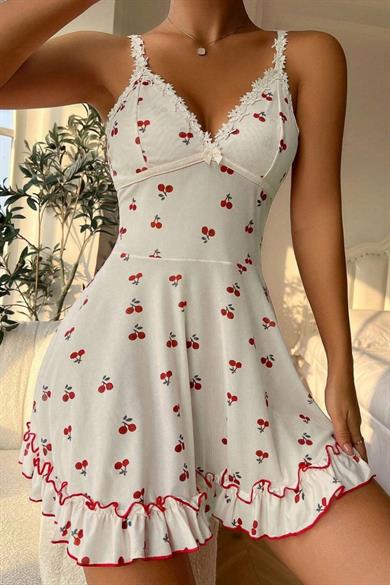 Bella Notte White Cherry Patterned Nightgown 15771