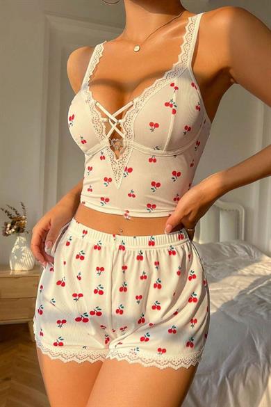 Bella Notte White Cherry Dream Shorts Set 7539