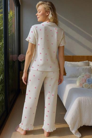 Bella Notte Beyaz Mini Kalp Baskılı Pinterest Pijama Takımı 7197