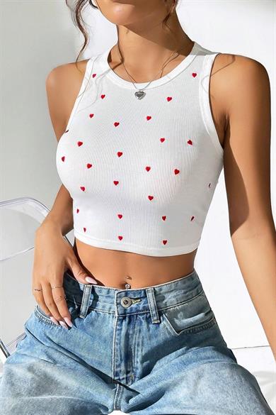 Bella Notte White Mini Heart Printed Pinterest Model Top A-7503