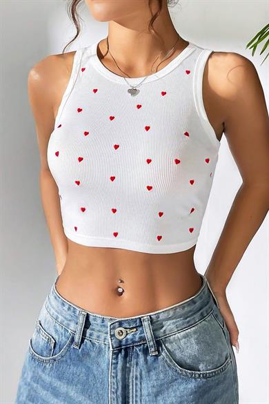 Bella Notte White Mini Heart Printed Pinterest Model Top A-7503