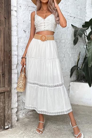 Bella Notte White Muslin Fabric Long Skirt ETK-8500