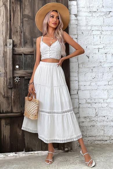 Bella Notte White Muslin Fabric Long Skirt ETK-8500