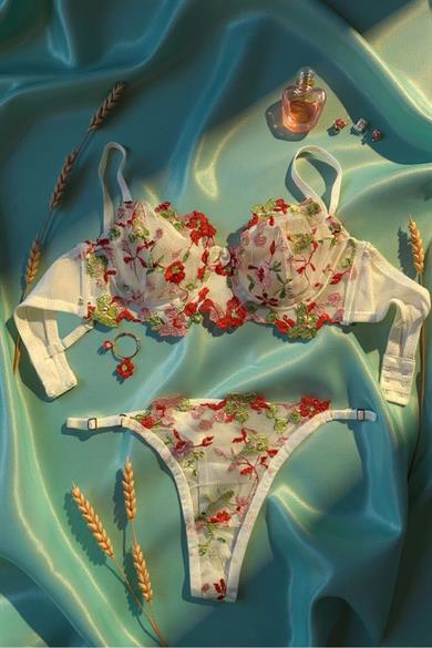 Bella Notte Beyaz Renkli Çiçekli Sütyen Takımı 19023