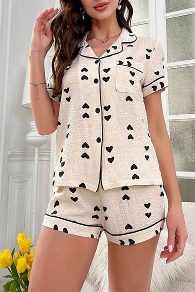 Bella Notte White-Black Heart Dream Home Wear Shorts Set 7557