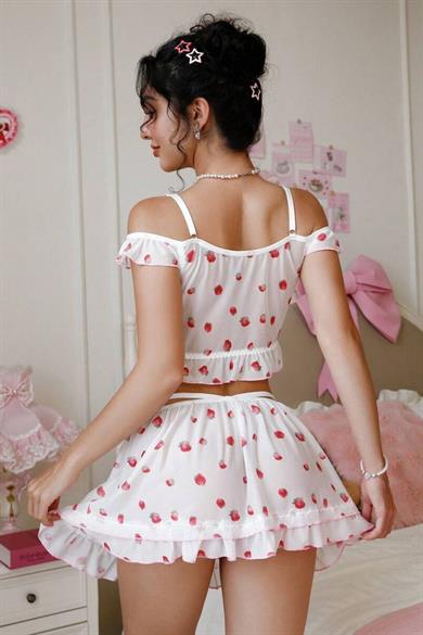 Bella Notte Beyaz V Yaka Etekli Büstiyer Takım Gecelik ED-17525