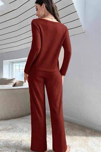 Bella Notte Bordo Hırkalı Pamuklu Pijama Takımı 77130