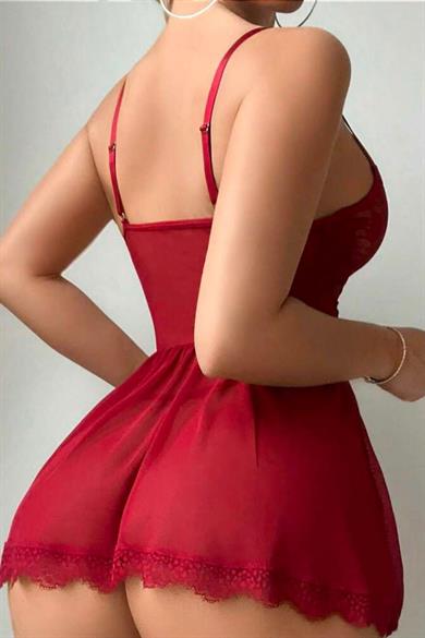 Bella Notte Bordo Örgü Detaylı Gecelik 15907