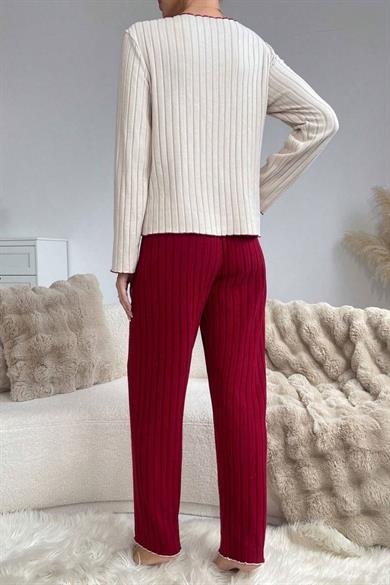 Bella Notte Bordo Pamuklu Kalp Detaylı Pijama Takımı 7107