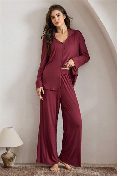 Bella Notte Bordo Sade Ama İhtişamlı Alt Üst Takım 77167