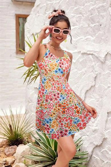 Bella Notte Çok Renkli Çiçek Bahçesi Kalın Askılı Lycra Mayo M-9019