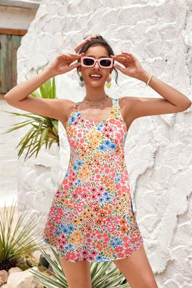 Bella Notte Çok Renkli Çiçek Bahçesi Kalın Askılı Lycra Mayo M-9019