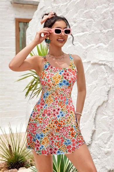 Bella Notte Çok Renkli Çiçek Bahçesi Kalın Askılı Lycra Mayo M-9019