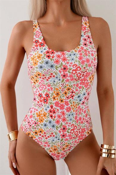 Bella Notte Multicolor Flower Garden Lycra Swimsuit with Thick Straps M-9000