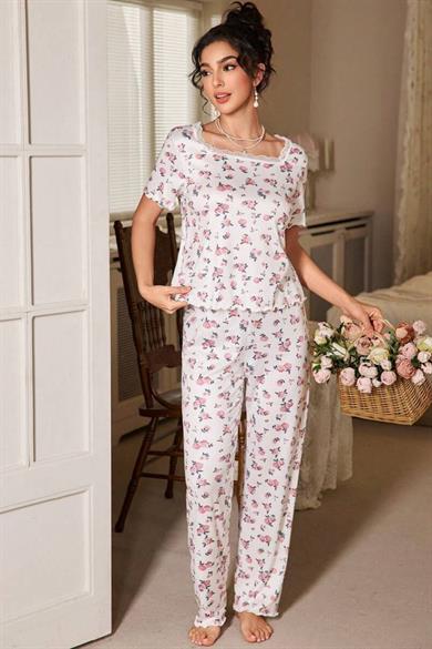 Bella Notte Çok Renkli Çiçek Baskılı Rahat Pijama Takımı 7369