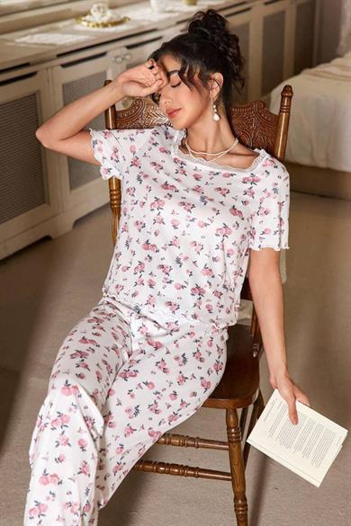 Bella Notte Çok Renkli Çiçek Baskılı Rahat Pijama Takımı 7369