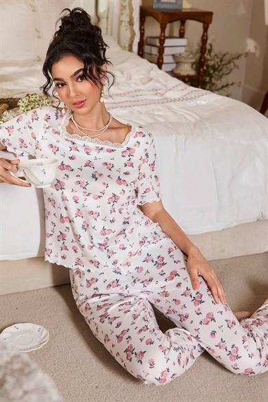 Bella Notte Çok Renkli Çiçek Baskılı Rahat Pijama Takımı 7369