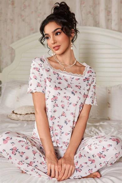 Bella Notte Çok Renkli Çiçek Baskılı Rahat Pijama Takımı 7369