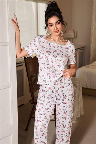 Bella Notte Çok Renkli Çiçek Baskılı Rahat Pijama Takımı 7369