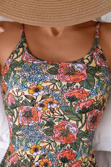 Bella Notte Çok Renkli Çiçek Baskılı Sırt Detaylı Mayo M-9011