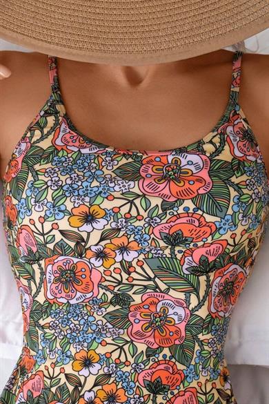 Bella Notte Çok Renkli Çiçek Baskılı Sırt Detaylı Mayo M-9011