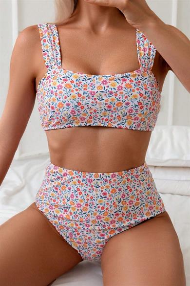 Bella Notte Çok Renkli Çiçek Baskılı Yüksel Bel Bikini Takım M-9015