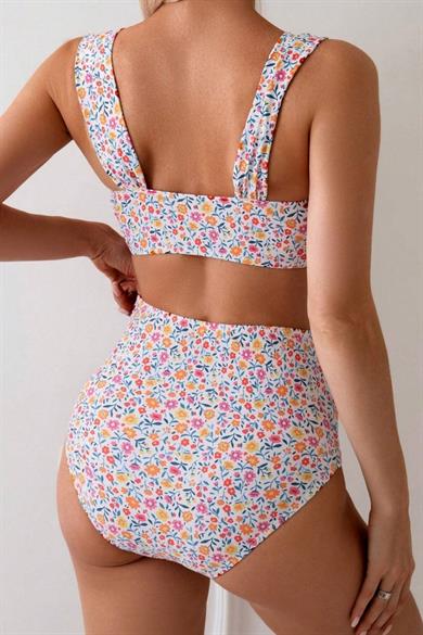 Bella Notte Çok Renkli Çiçek Baskılı Yüksel Bel Bikini Takım M-9015