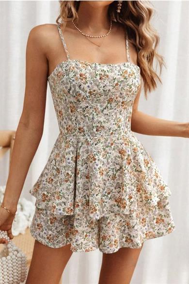 Bella Notte Multicolor Floral Patterned Ruffled One Piece Jumpsuit T-6501