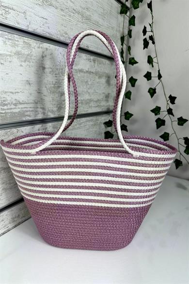 Bella Notte Lilac Striped Handmade Casual / Beach Bag 8008