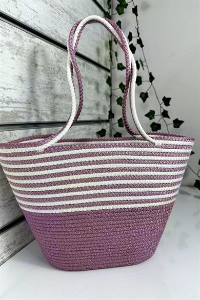 Bella Notte Lilac Striped Handmade Casual / Beach Bag 8008