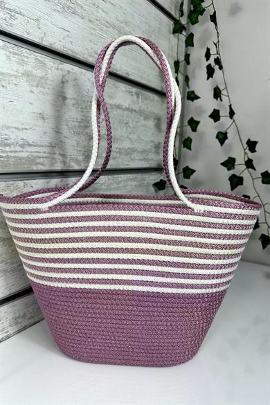 Bella Notte Lilac Striped Handmade Casual / Beach Bag 8008