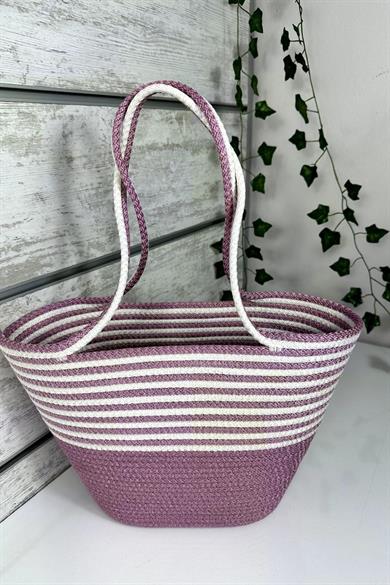 Bella Notte Lilac Striped Handmade Casual / Beach Bag 8008