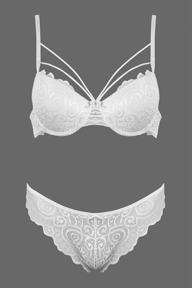 Bella Notte Ecru Lace Double Rope Detailed Stylish Bra Set 19000