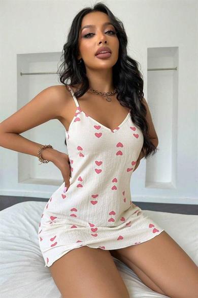 Bella Notte Ecru Heart Patterned Loving Nightgown 15716