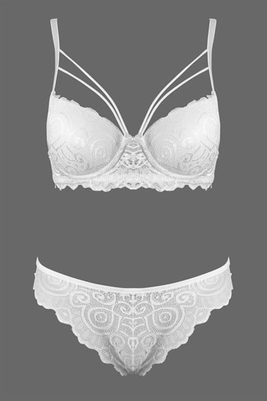 Bella Notte Ecru Lace Double Rope Detailed Stylish Bra Set 19006
