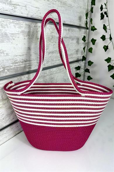 Bella Notte Fuchsia Striped Handmade Casual/Beach Bag 8007