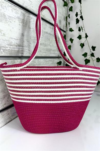 Bella Notte Fuchsia Striped Handmade Casual/Beach Bag 8007