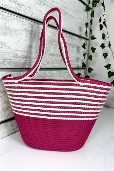 Bella Notte Fuchsia Striped Handmade Casual/Beach Bag 8007