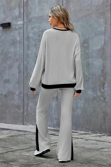 Bella Notte Gri Pamuklu Yırtmaç Detaylı Alt Üst Takım 77327