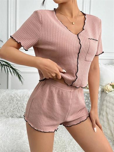 Bella Notte Gül Kurusu Cep Detaylı Şortlu Pijama Takım 7591