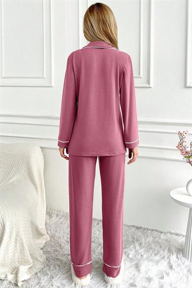 Bella Notte Gül Kurusu Düğme Detaylı Pamuklu Pijama Takımı 7145