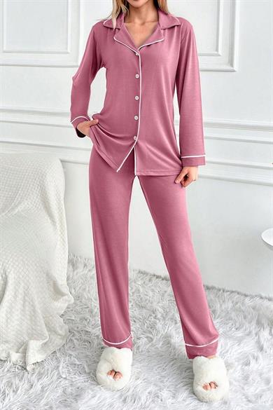 Bella Notte Gül Kurusu Düğme Detaylı Pamuklu Pijama Takımı 7145