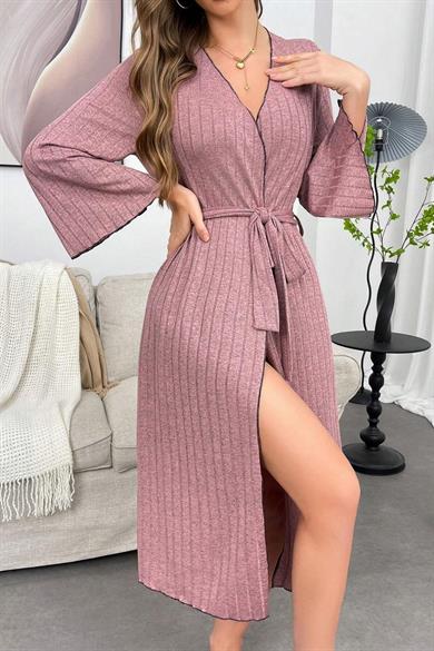 Bella Notte Gül Kurusu Fitilli Pamuklu Sabahlık 9663