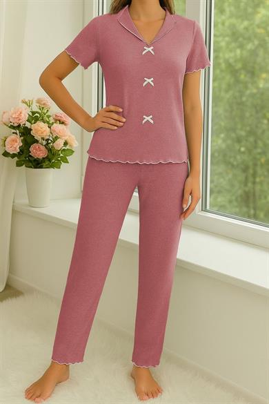 Bella Notte Gül Kurusu Fiyonk Detaylı Pamuklu Pijama Takımı 7307