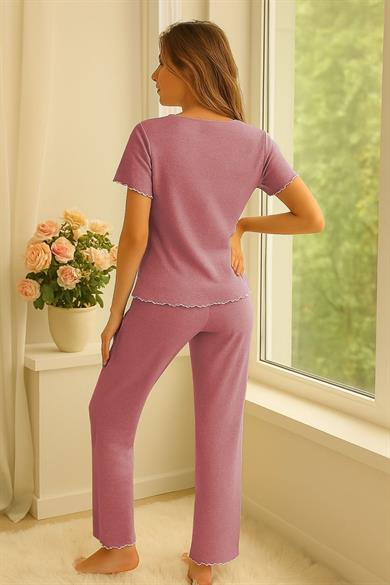 Bella Notte Gül Kurusu Fiyonk Detaylı Pamuklu Pijama Takımı 7307