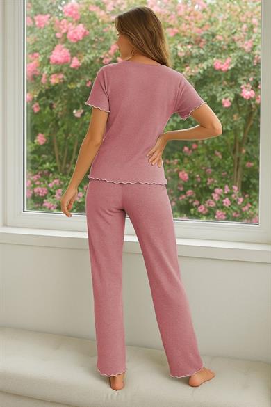 Bella Notte Gül Kurusu Fiyonk Detaylı Pamuklu Pijama Takımı 7307