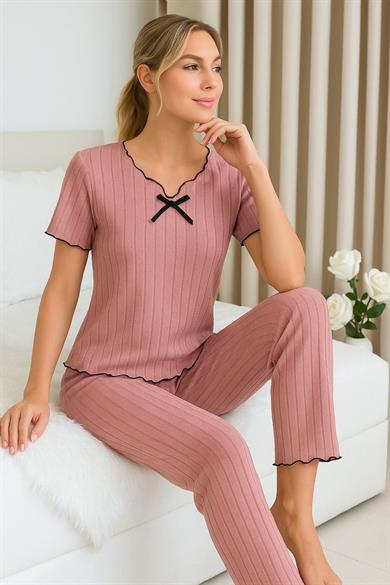 Bella Notte Gül Kurusu Kısa Kollu Pamuklu Pijama Takımı 7339