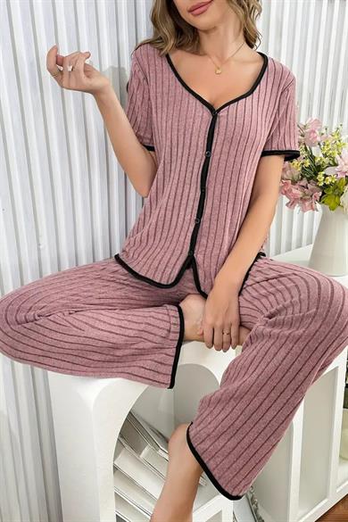 Bella Notte Gül Kurusu Kısa Kollu Pamuklu Pijama Takımı 77139