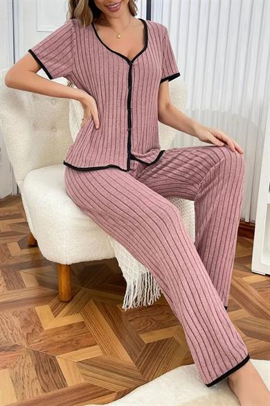 Bella Notte Gül Kurusu Kısa Kollu Pamuklu Pijama Takımı 77139